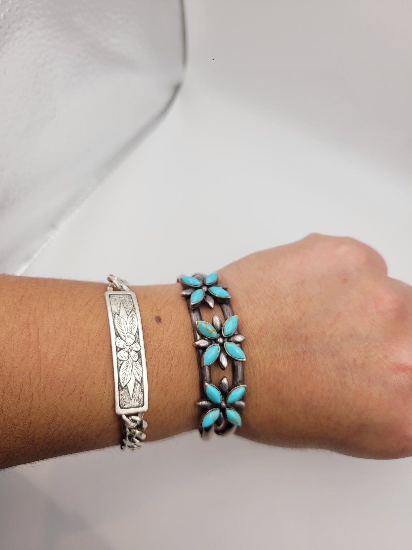 Turquoise flower cuff