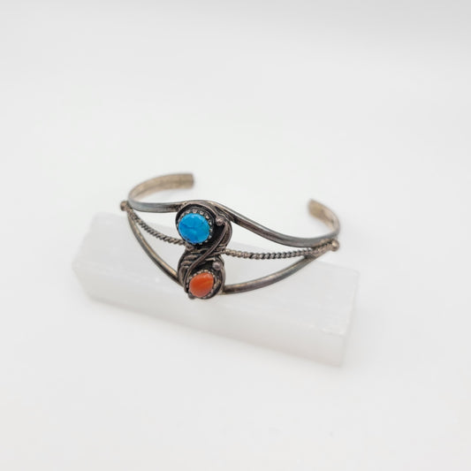 Turquoise and coral cuff