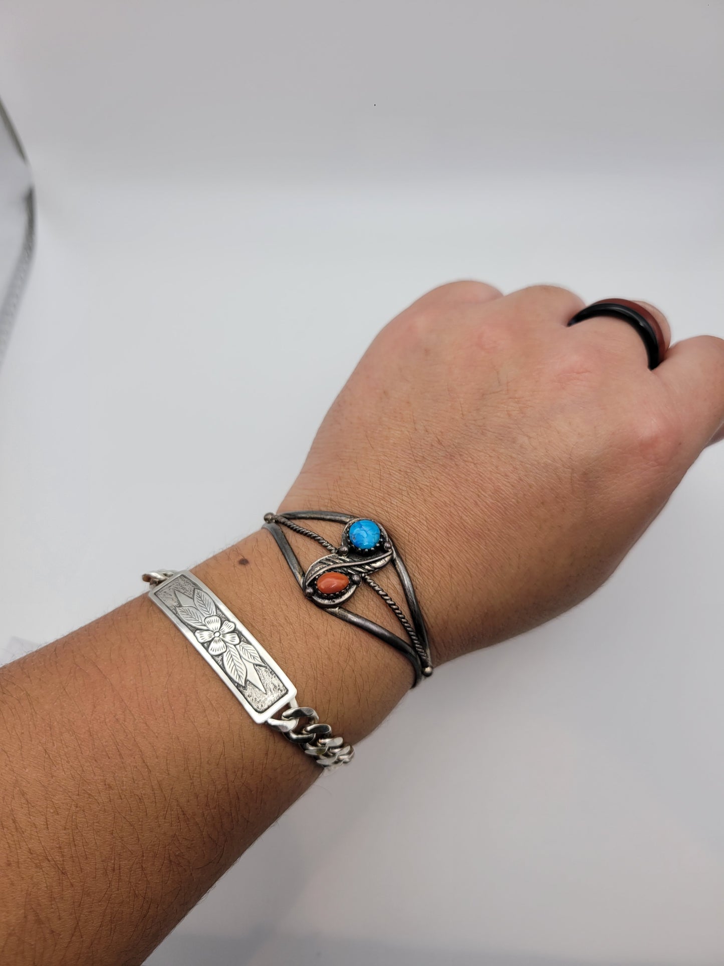 Turquoise and coral cuff